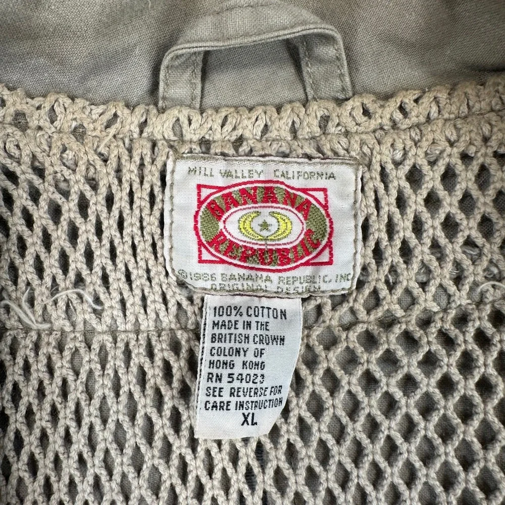 RARE 80s VTG Banana Republic Safari Vest XL Khaki Multi Pocket Tactical
